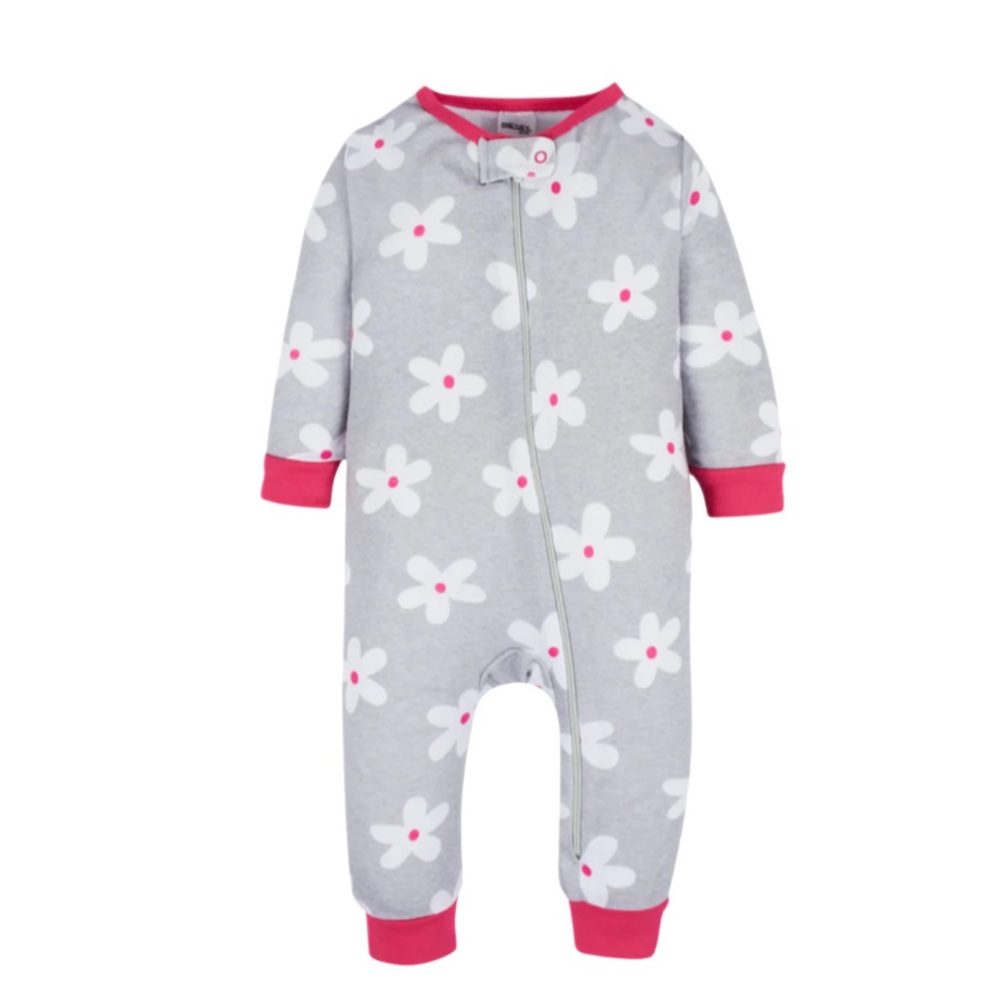 Girl’s Gray Pink and White Floral Onesies Brand Snug Fit Footless PJs Size 18M